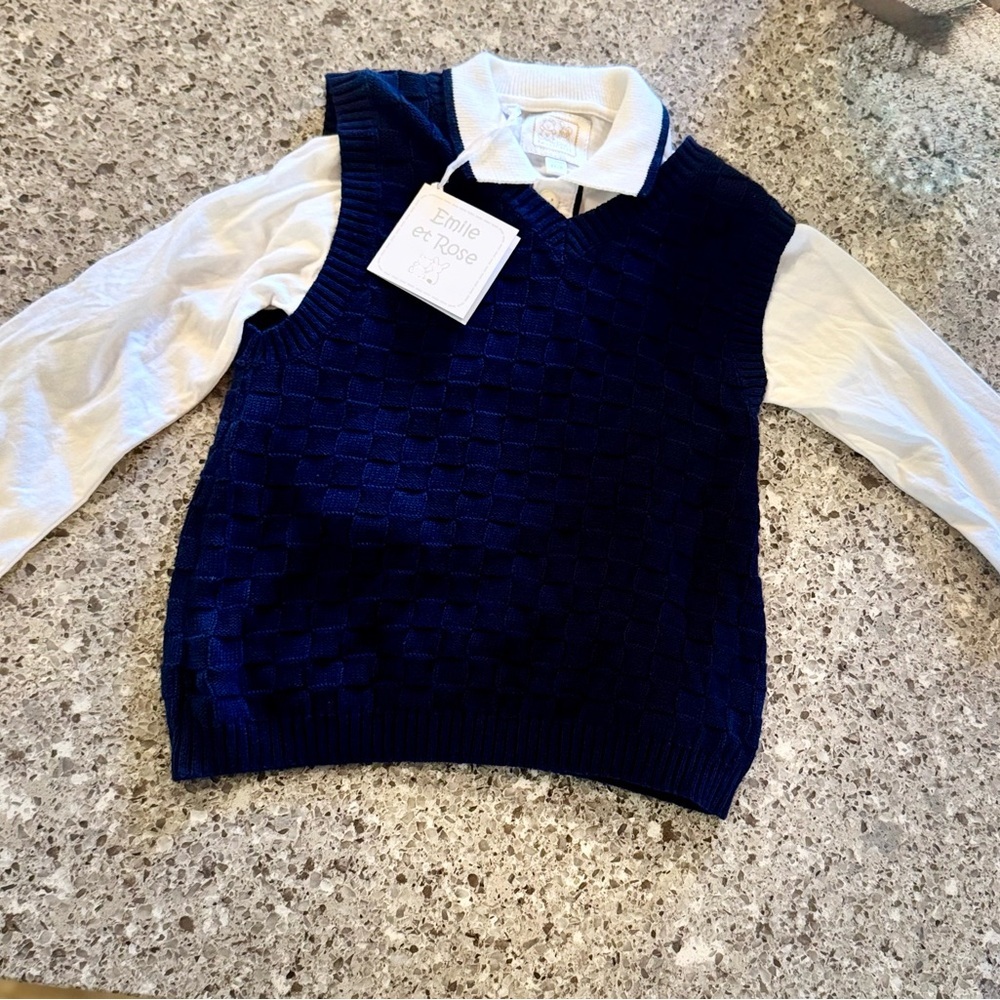 NWT Emile et Rose Baby Boy 2-Piece Sweater Vest and Matching Top- Size 23M 👶✨